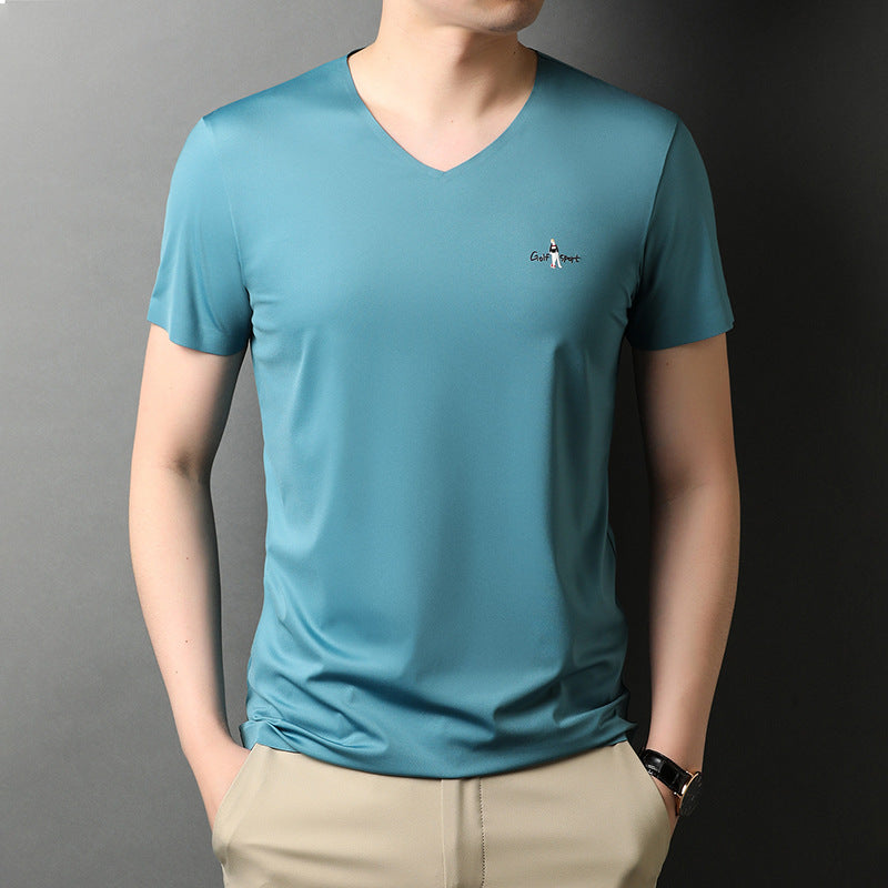 Short Sleeve Men's V-neck Summer Ice Feeling Breathable Traceless Quick Dry T-shirt - globaltradeleader