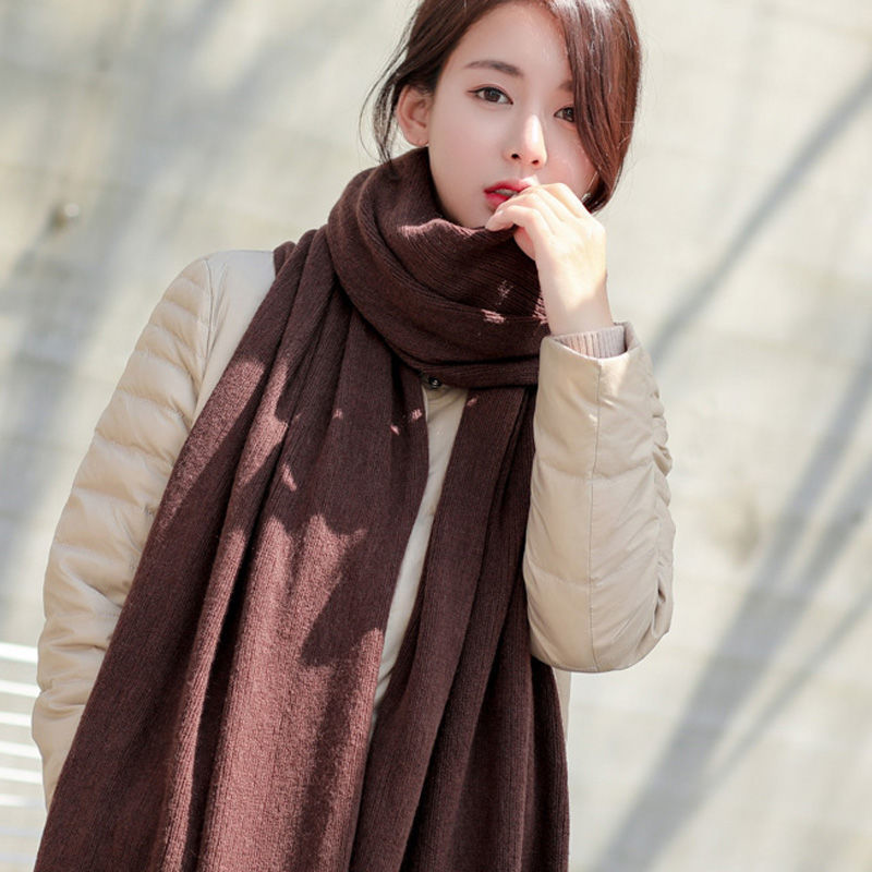 Pure Color Knitted Wool Net Red Scarf Women Autumn And Winter Thicken Warm