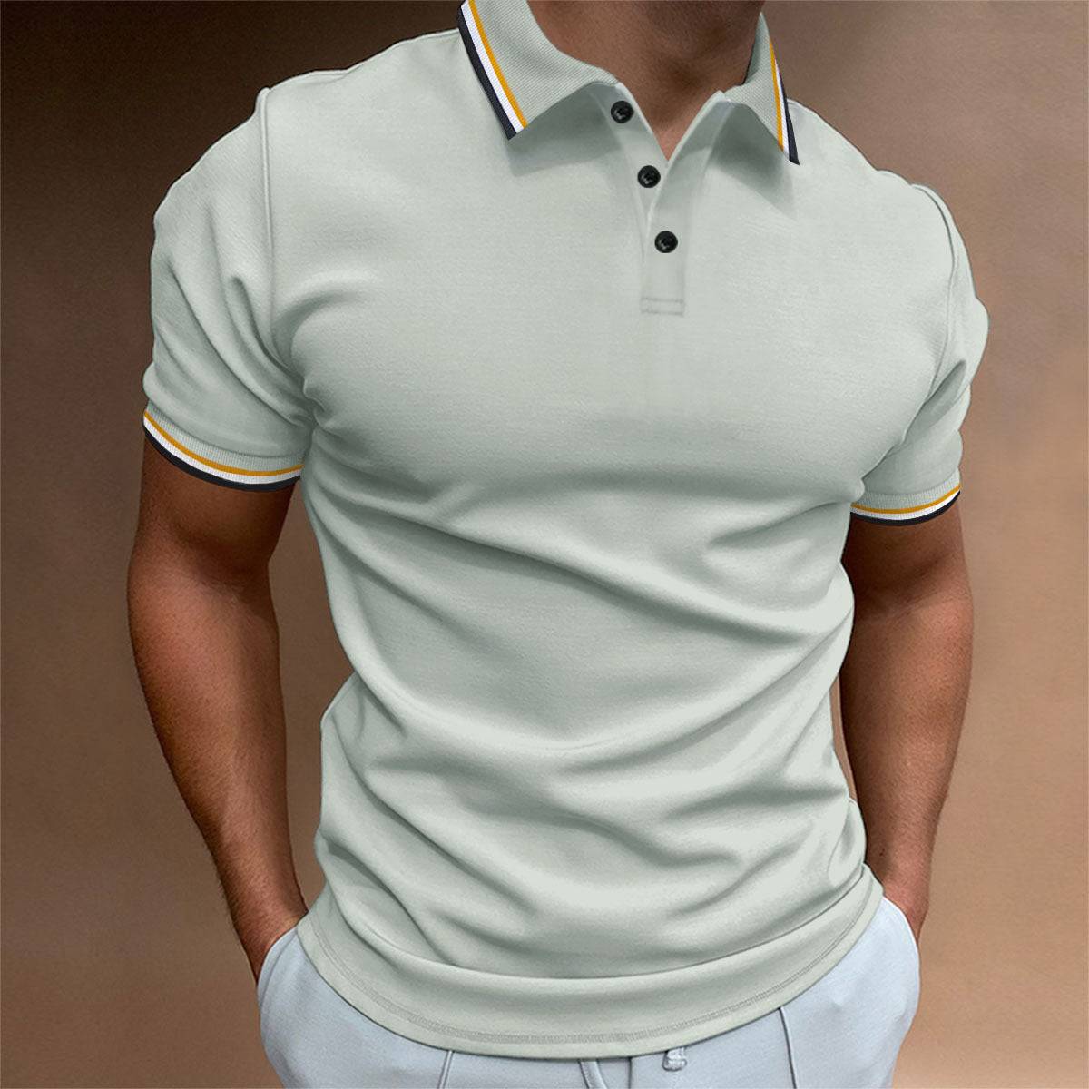 Men's Slim Polo Shirt Rib Striped T-shirt Top - globaltradeleader