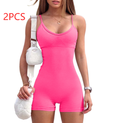 Spaghetti Strap Shorts Jumpsuit Sports Yoga Workout Tight Romper Women Fashion Fitness Sportwear - globaltradeleader