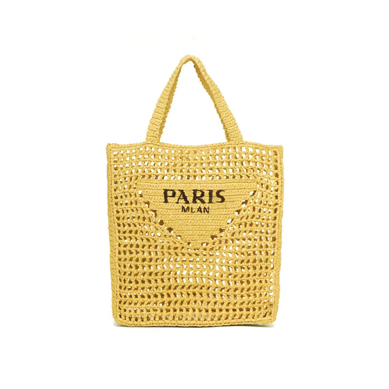 2022 Designer Brands Hollow Letters Raffia Straw Tote Fashion Paper Woven Women Shoulder Bags Summer Beach Handbag Luxury Bag