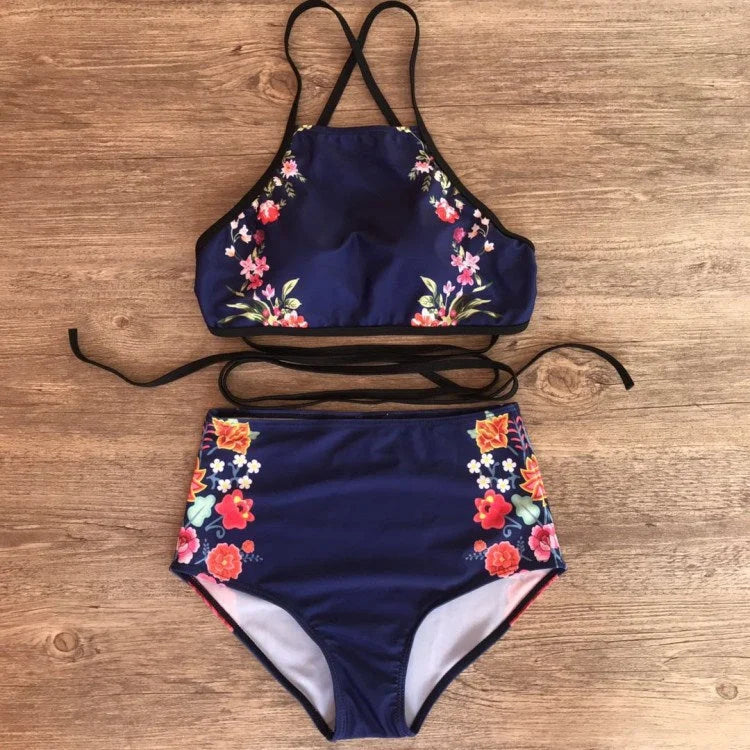 2022 European And American Foreign Trade Bikini Aliexpress High Waist Sexy Printed Swimsuit Two-piece Split Swimwear - globaltradeleader