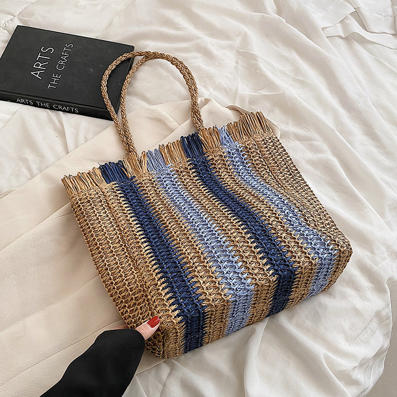 2022 New Zipper Big Straw Shoulder Bag Summer Handmade Handbag Women Casual Beach Rattan Handbag Fashion Woven Bags Female