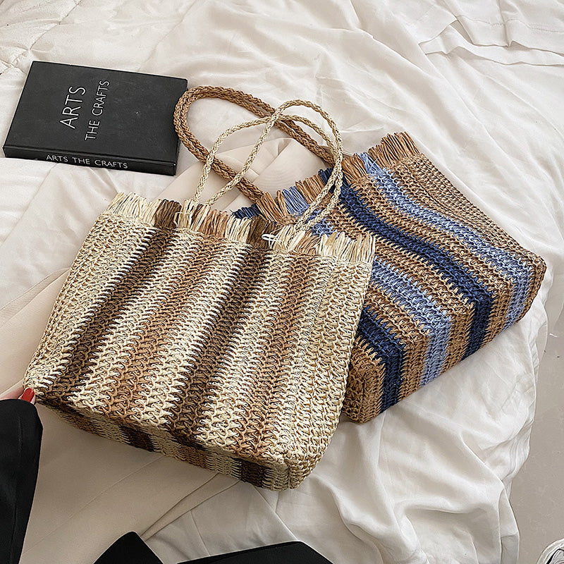 2022 New Zipper Big Straw Shoulder Bag Summer Handmade Handbag Women Casual Beach Rattan Handbag Fashion Woven Bags Female