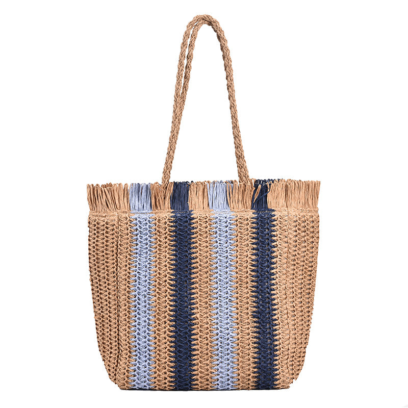 2022 New Zipper Big Straw Shoulder Bag Summer Handmade Handbag Women Casual Beach Rattan Handbag Fashion Woven Bags Female