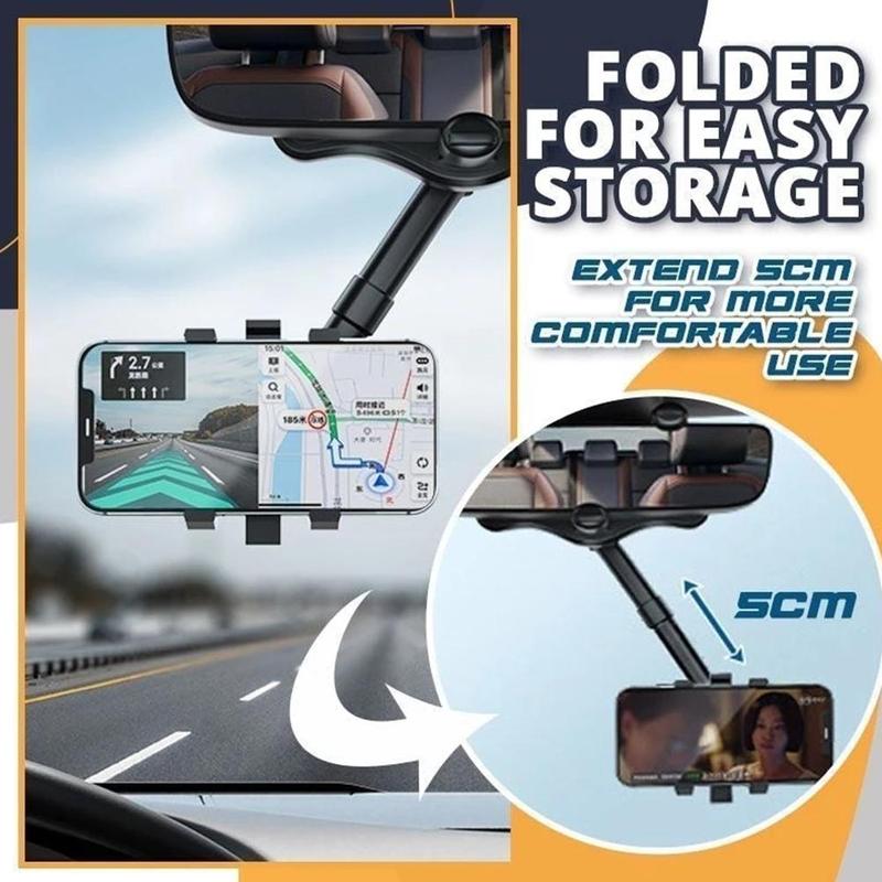 2022 Rearview Mirror Phone Holder For Car Rotatable And Retractable Car Phone Holder Multifunctional 360 Rear View Mirror Phone Holder Suitable For All Mobile Phones And All Car