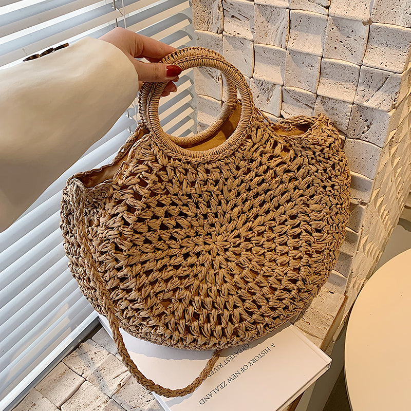 2022 Summer Women FashionBig Straw Beach Shoulder Bag Handmade Crossbody Bags Raffia Circle Rattan Bags Bohemian Woven Totes