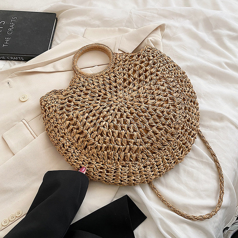 2022 Summer Women FashionBig Straw Beach Shoulder Bag Handmade Crossbody Bags Raffia Circle Rattan Bags Bohemian Woven Totes