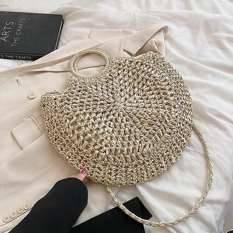 2022 Summer Women FashionBig Straw Beach Shoulder Bag Handmade Crossbody Bags Raffia Circle Rattan Bags Bohemian Woven Totes