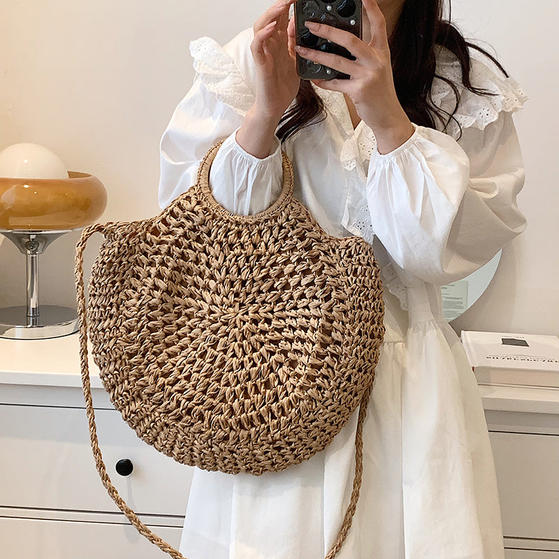 2022 Summer Women FashionBig Straw Beach Shoulder Bag Handmade Crossbody Bags Raffia Circle Rattan Bags Bohemian Woven Totes