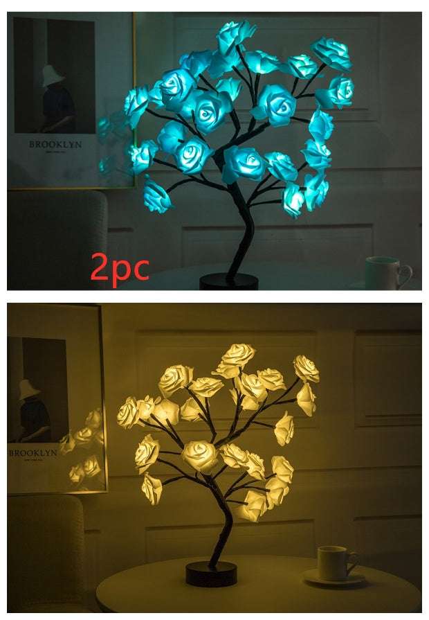 Rose Flower Lamp USB Battery Operated LED Table Lamp Bonsai Tree Night Lights Garland Bedroom Decoration Lights Home Decor - globaltradeleader