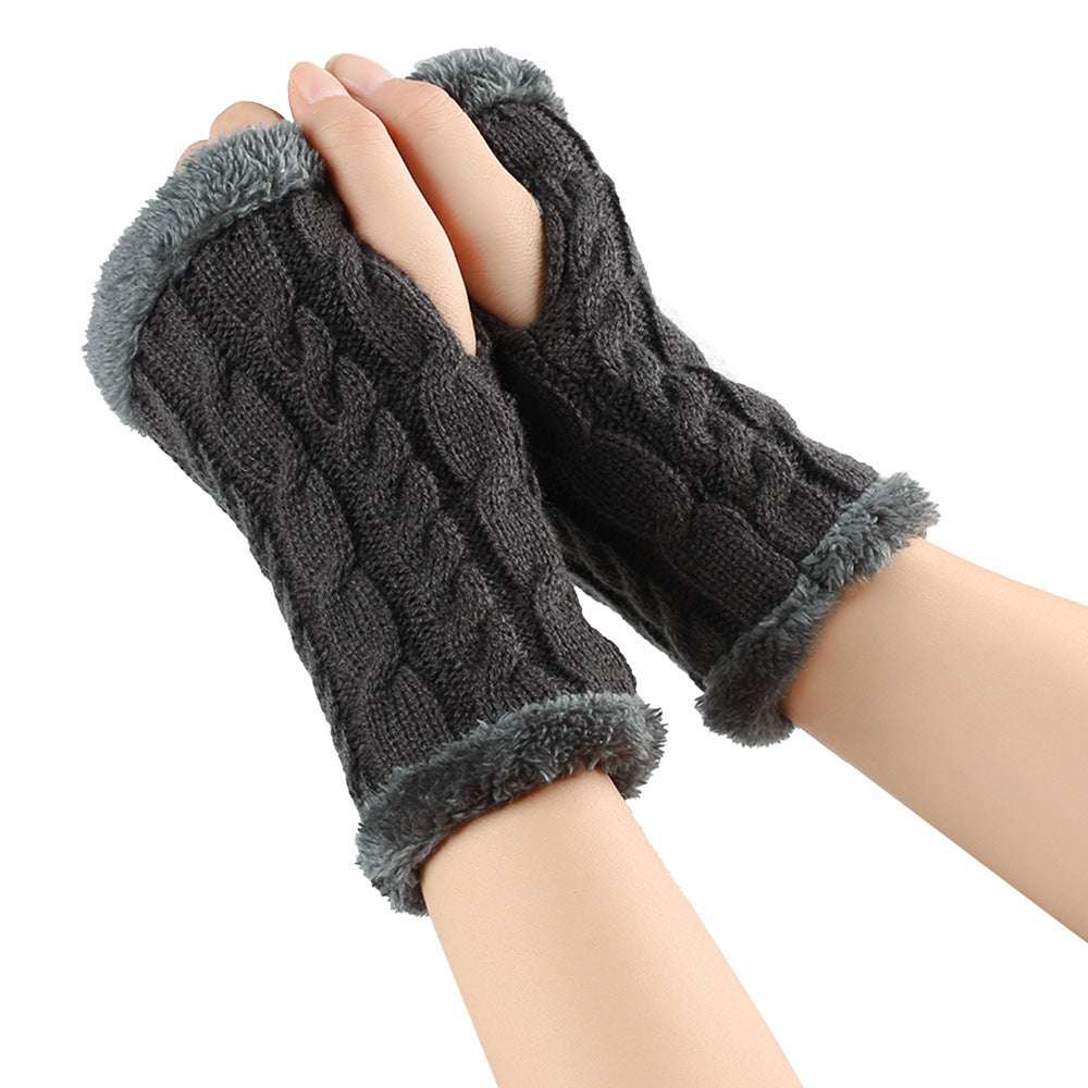 Winter Plush Gloves Twist Knitted Fingerless Fleece Gloves Women Warm Thickened Woolen Gloves - globaltradeleader