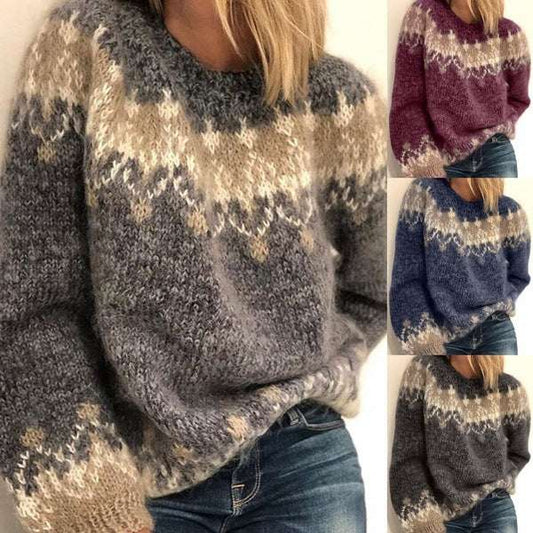 Women's Autumn And Winter Casual Loose Mauhair Coarse Knitted Jacquard Women's Sweater