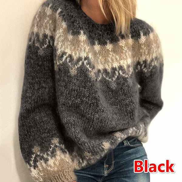Women's Autumn And Winter Casual Loose Mauhair Coarse Knitted Jacquard Women's Sweater