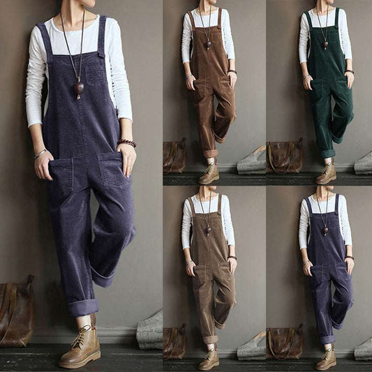 Wish Corduroy Popular Solid Color Casual Long Suspender Pants