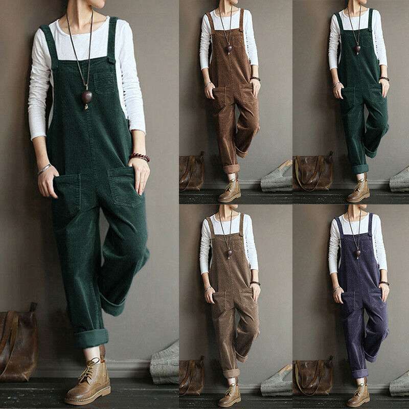 Wish Corduroy Popular Solid Color Casual Long Suspender Pants