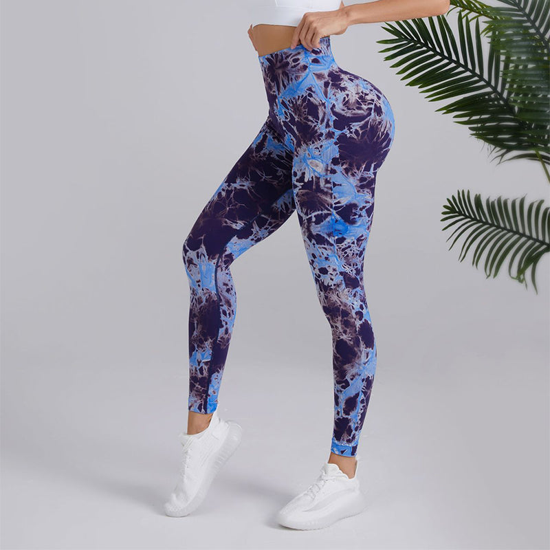 Tie-dye Printed Yoga Pants Fashion Seamless High-waisted Hip-lifting Trousers Sports Running Fitness Pants For Womens Clothing - globaltradeleader