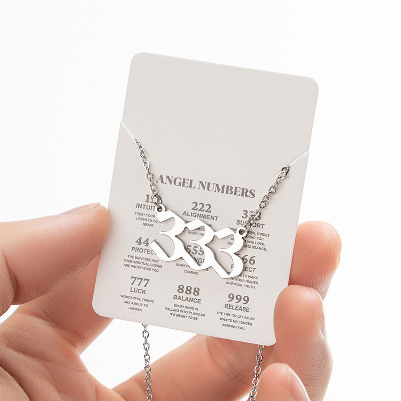2025 Women's New Angel Lucky Digital Pendant Necklace Fashion 000-999 Stainless Steel Vintage Necklace - globaltradeleader