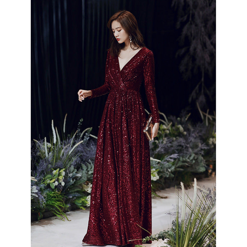 Wine Red Temperament Host Dress Annual Meeting Long - globaltradeleader