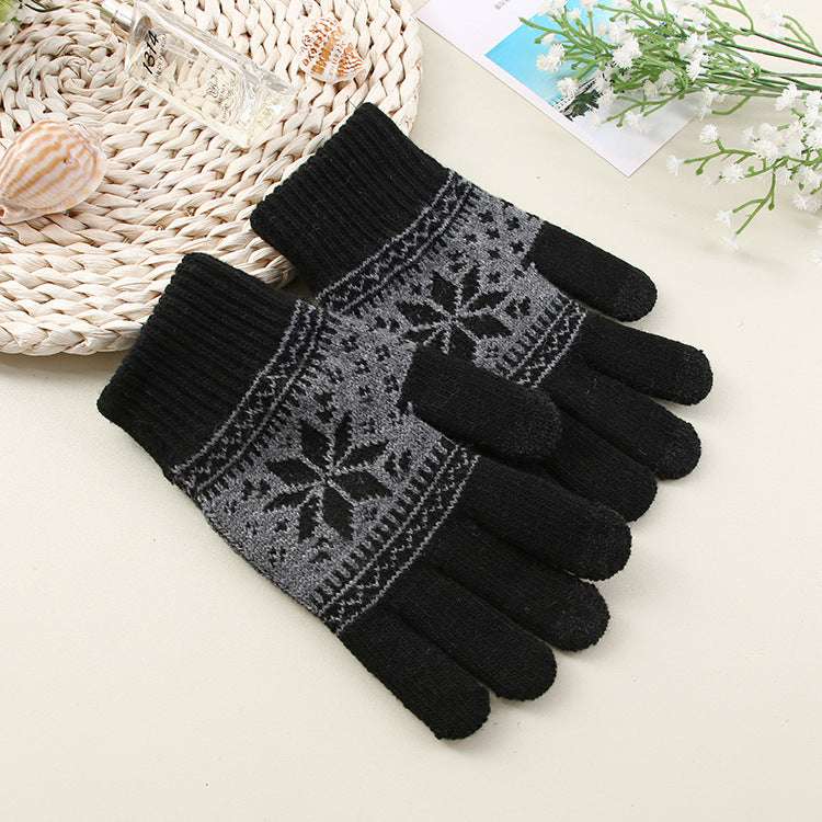 Printed Mobile Phone Touch Screen Knitted Gloves Winter Thicken Thermal Gloves - globaltradeleader