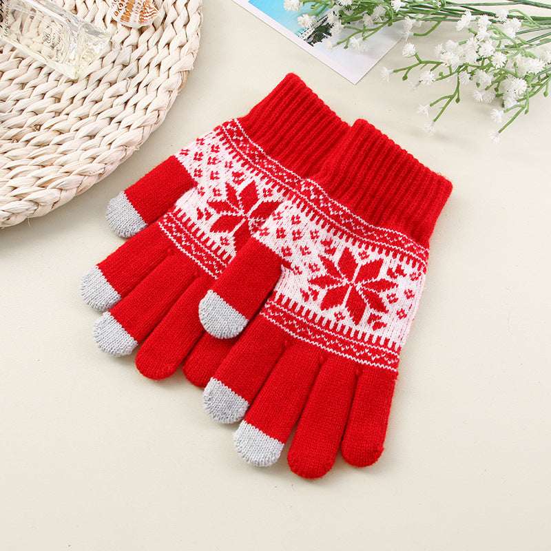 Printed Mobile Phone Touch Screen Knitted Gloves Winter Thicken Thermal Gloves - globaltradeleader