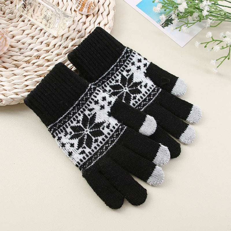 Printed Mobile Phone Touch Screen Knitted Gloves Winter Thicken Thermal Gloves - globaltradeleader