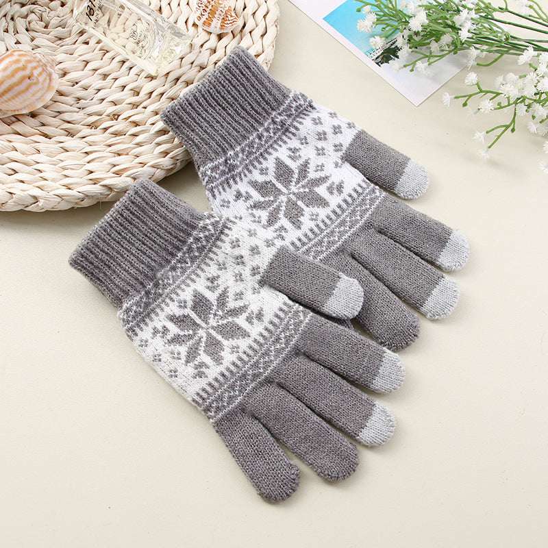 Printed Mobile Phone Touch Screen Knitted Gloves Winter Thicken Thermal Gloves - globaltradeleader