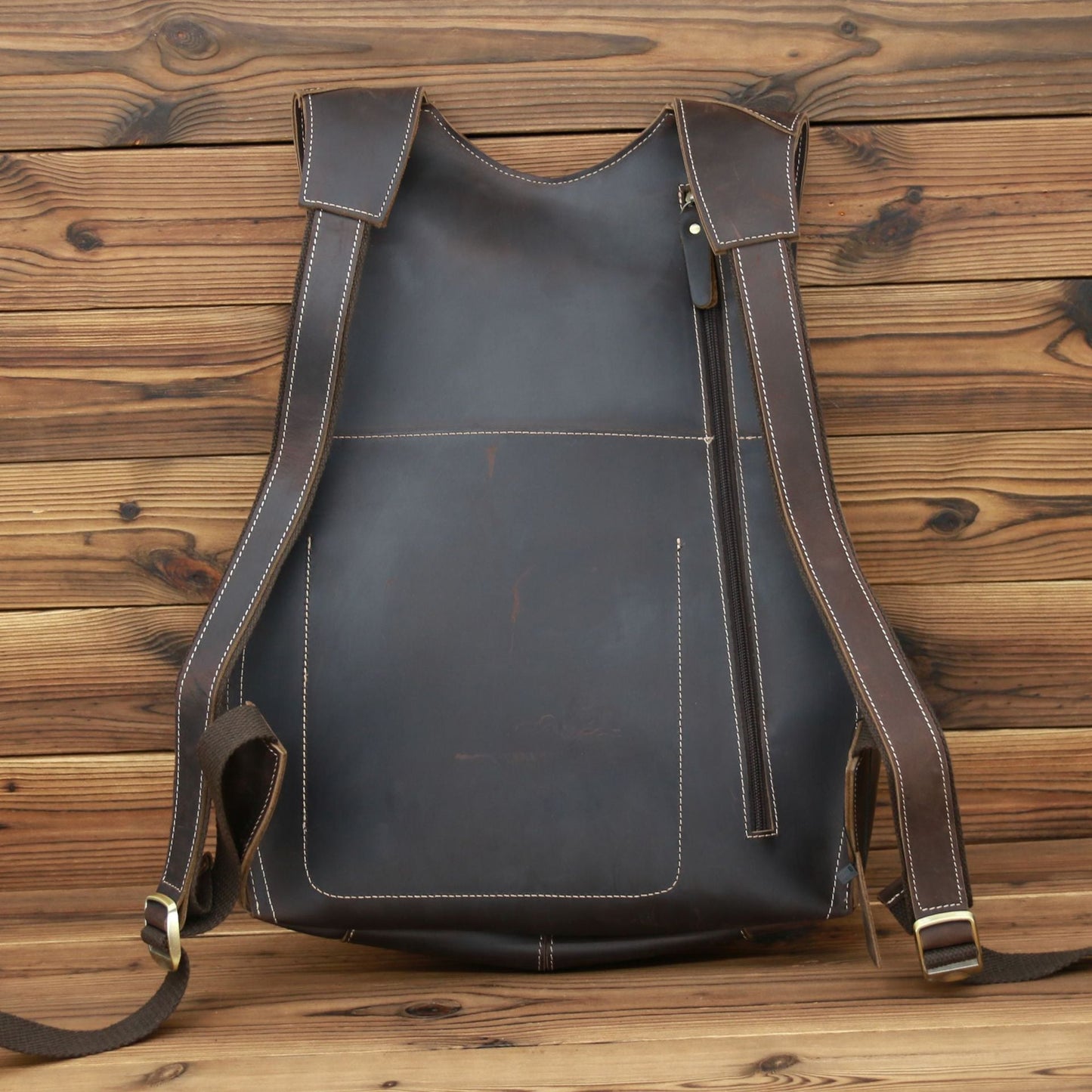 2108 Men's Backpack Crazy Horse Leather Backpack Retro Dark Brown College Style Student Backpack Boys Backpack