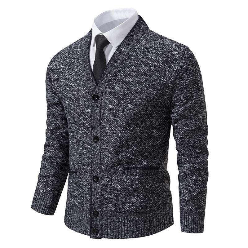 Casual Fleece-lined Cardigan Long Sleeve Youth Stand Collar Sweater Men's Cardigan Coat - globaltradeleader