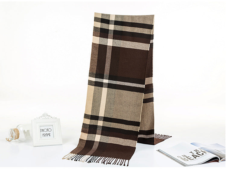 All-match Simple Men's Plaid Warm Scarf