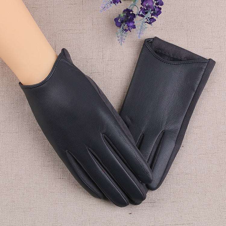 PU Leather Gloves Women's Winter Fleece Thick Touch Screen - globaltradeleader