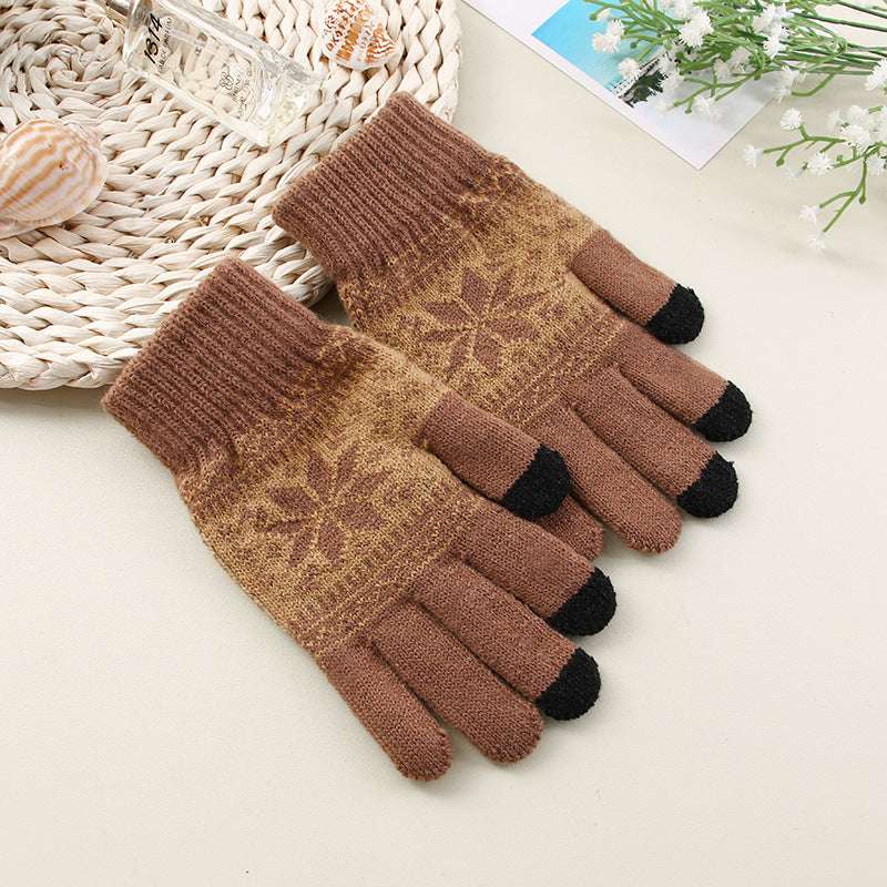 Printed Mobile Phone Touch Screen Knitted Gloves Winter Thicken Thermal Gloves - globaltradeleader