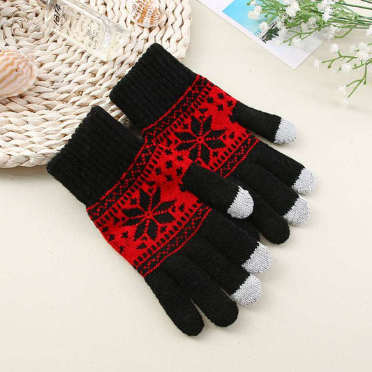 Printed Mobile Phone Touch Screen Knitted Gloves Winter Thicken Thermal Gloves - globaltradeleader