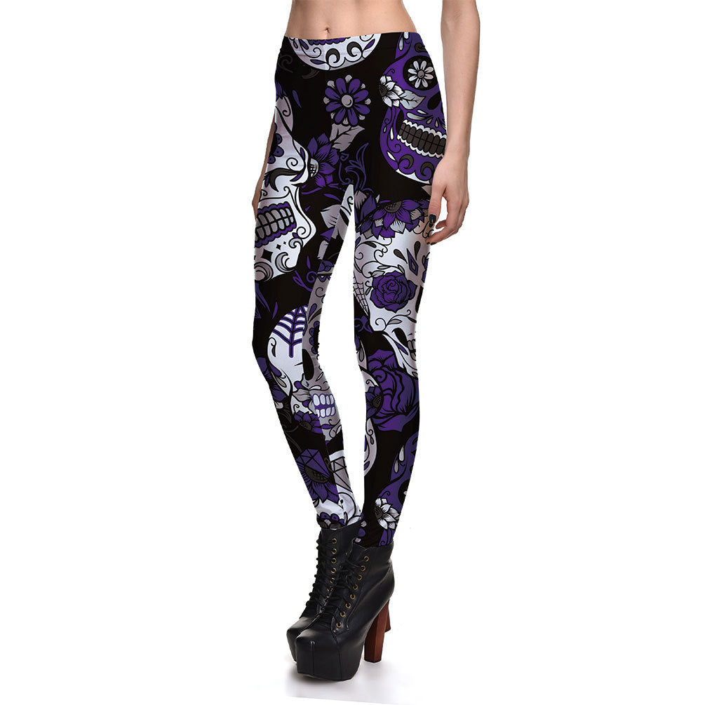 Leggings Fitness High Quality Women's Purple Skull Vines Evil Legging Sexy Stretch Digital Print Pants Cool Trousers - globaltradeleader