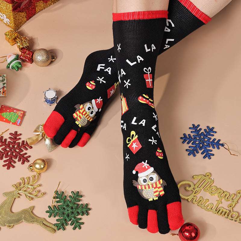 Cute Christmas Five-finger Socks Winter Elastic Sweat-absorbent Split-toe Socks For Women - globaltradeleader