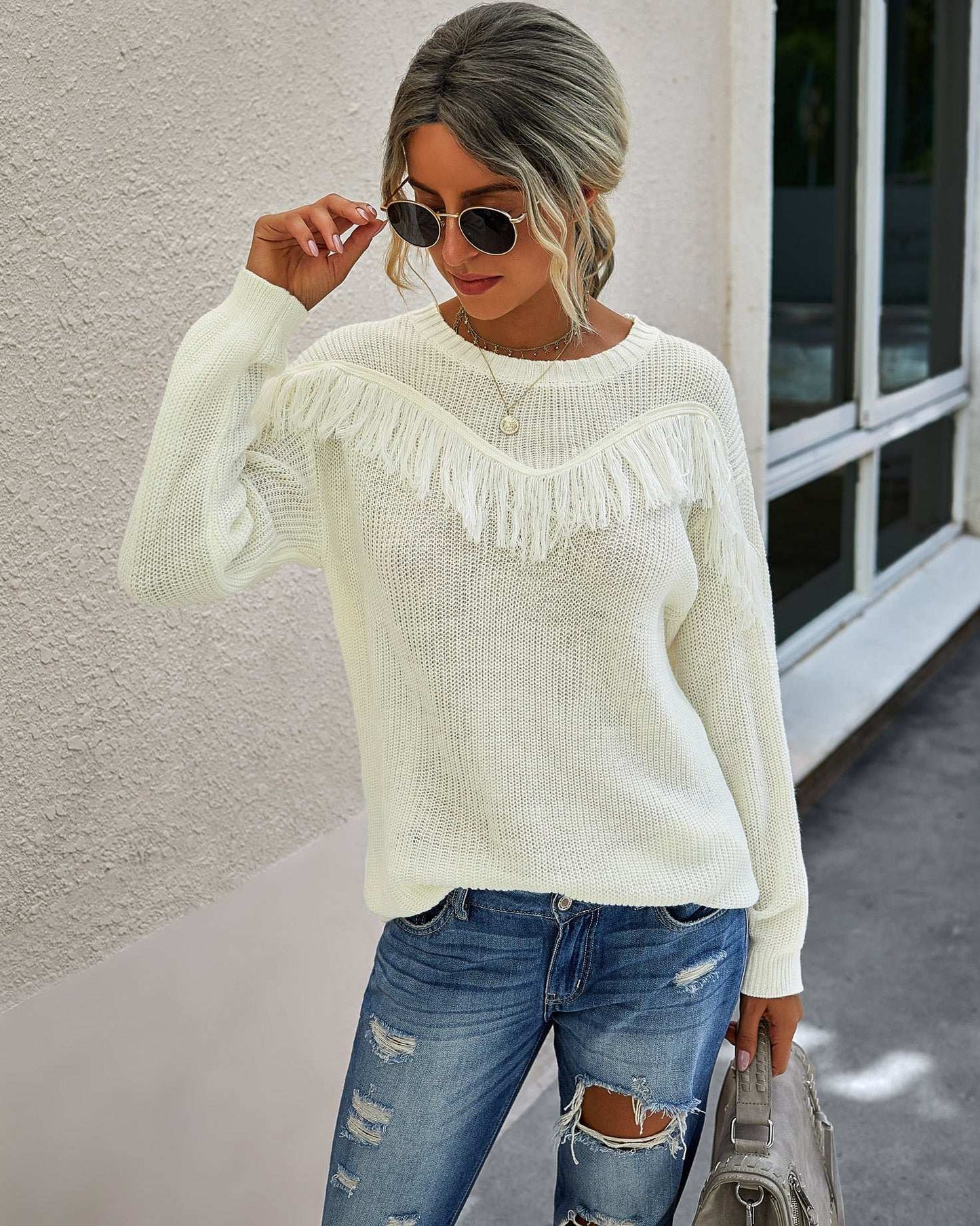 Fashion stitching tassel women's sweater - globaltradeleader