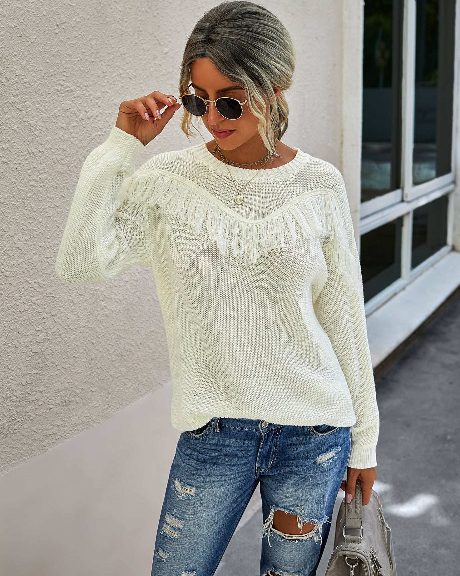 Fashion stitching tassel women's sweater - globaltradeleader