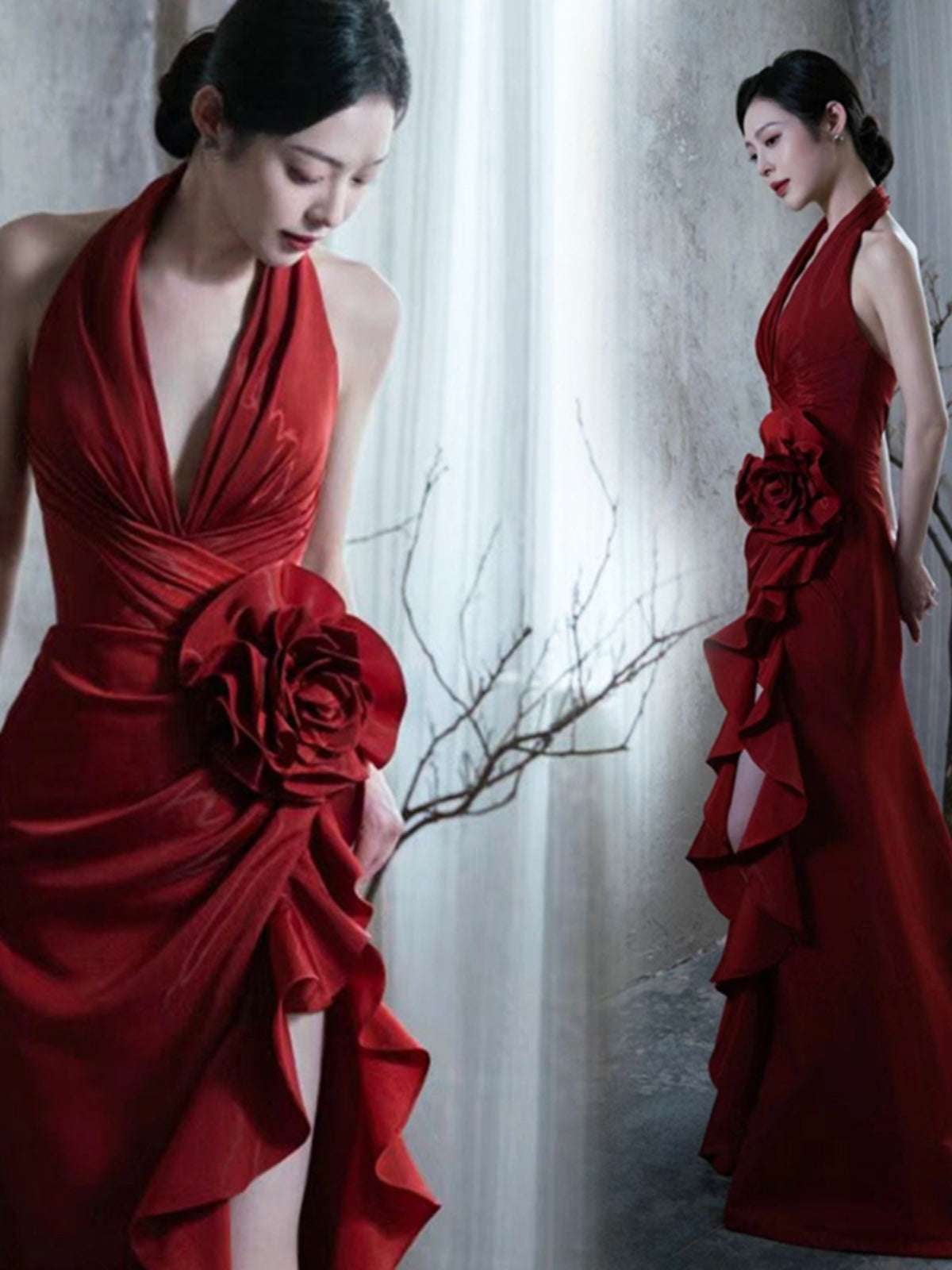 Socialite Style Wine Red Elegant Halter Bride Wedding Toast Dress - globaltradeleader