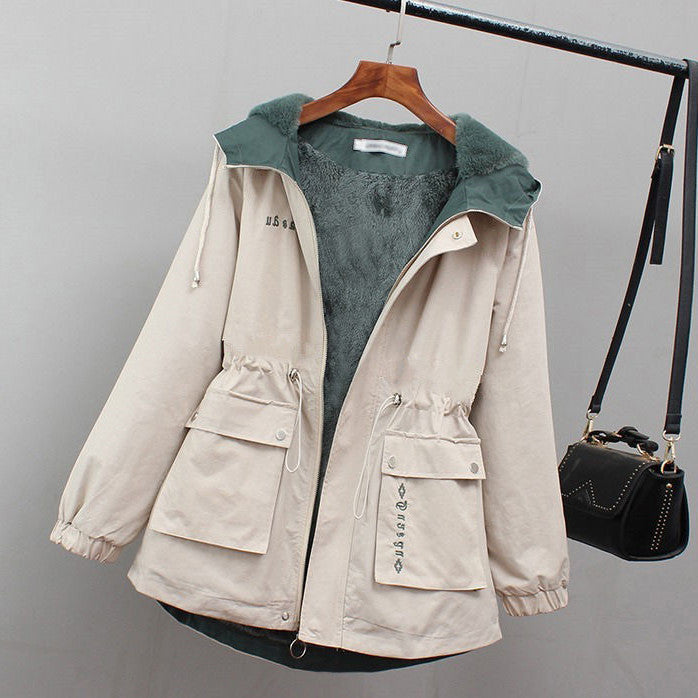 Small Plush Velvet Thick Coat Women Autumn And Winter New Korean Style Casual Short Loose Large Size Windbreaker
