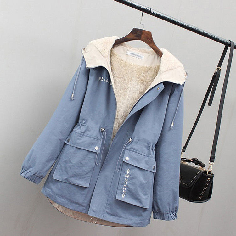 Small Plush Velvet Thick Coat Women Autumn And Winter New Korean Style Casual Short Loose Large Size Windbreaker