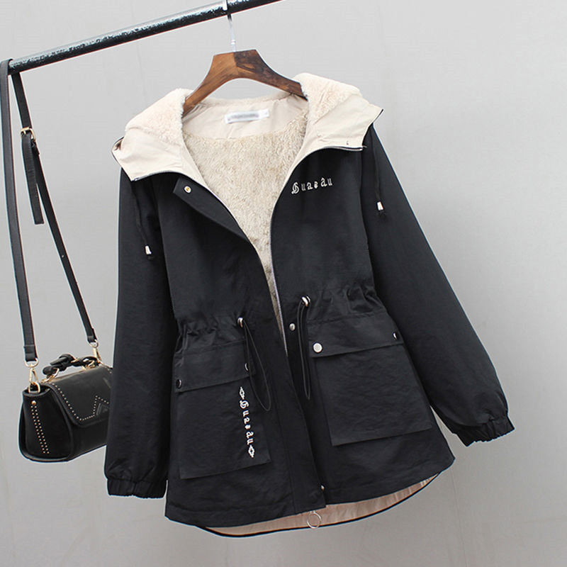 Small Plush Velvet Thick Coat Women Autumn And Winter New Korean Style Casual Short Loose Large Size Windbreaker