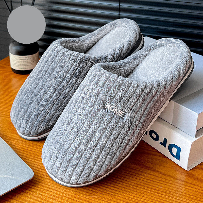 Solid Color Simple Cotton Slippers Winter Non-slip Home Warm Plush Slippers Household Indoor Couple Women's House Shoes