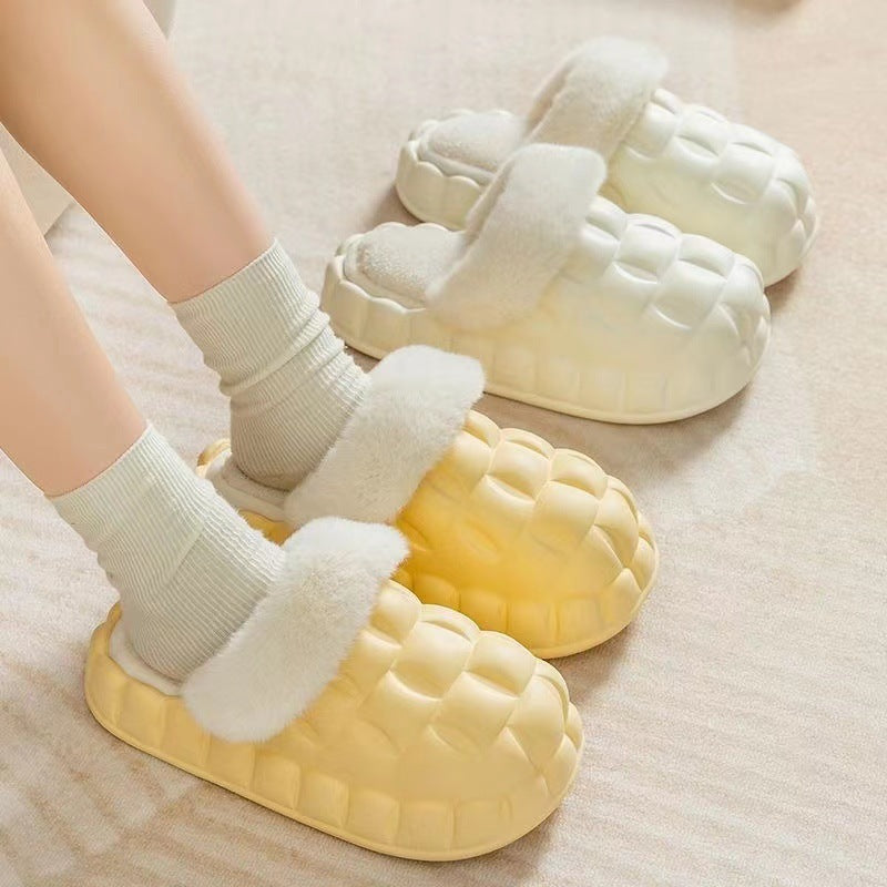 Fuzzy Slippers Women Winter Bedroom Indoor Shoes With Detachable Heel - globaltradeleader