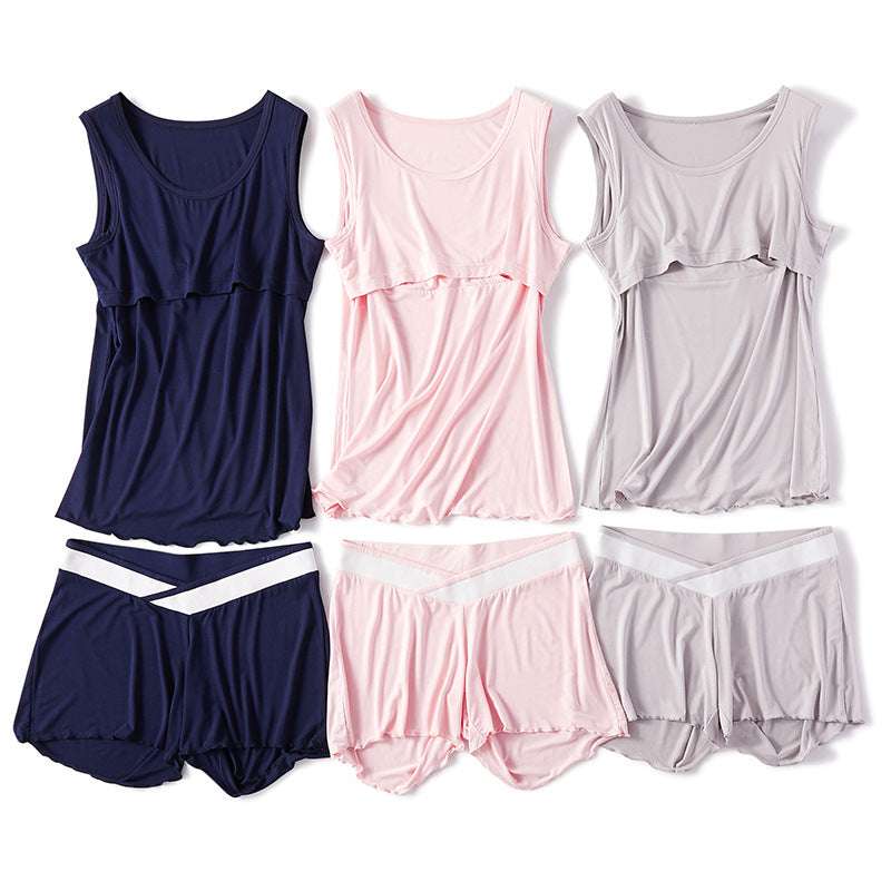 Curly Breastfeeding Vest Maternity Shorts Set