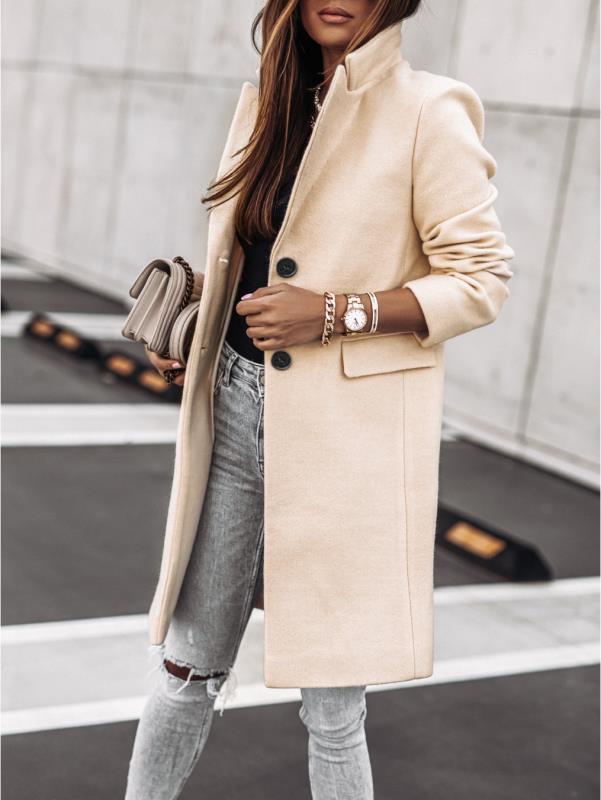 Autumn And Winter Simplicity Long Sleeve Button Woolen Coat - globaltradeleader