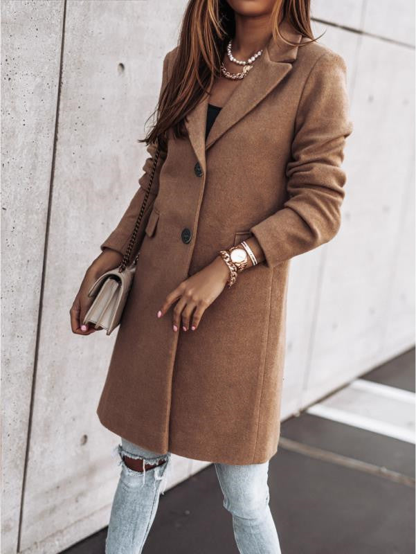 Autumn And Winter Simplicity Long Sleeve Button Woolen Coat - globaltradeleader
