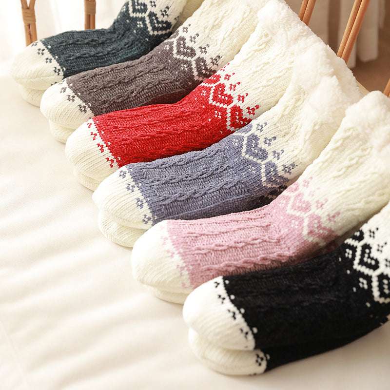 Love Knitted Plush Floor Socks Winter Warm Non-slip Carpet Socks Christmas Home Women - globaltradeleader