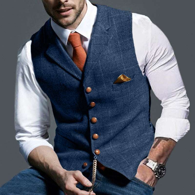 Casual Lapel Plaid Slim Fit Men's Vest Vest - globaltradeleader