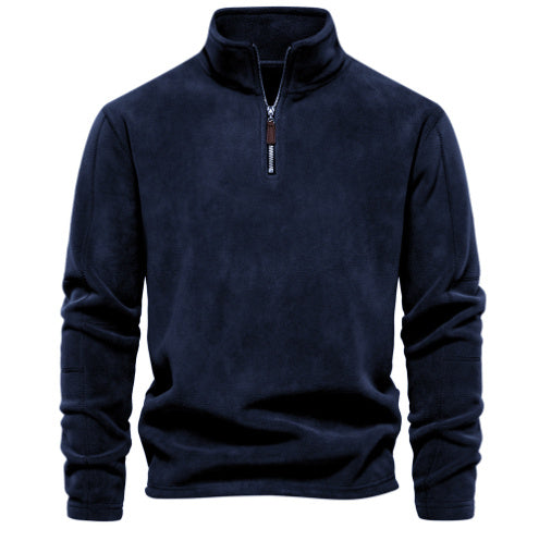 Fashion Personality Stand-collar Zippered Sweatshirt With Fleece Winter Casual Pullover Top Men's Clothing - globaltradeleader