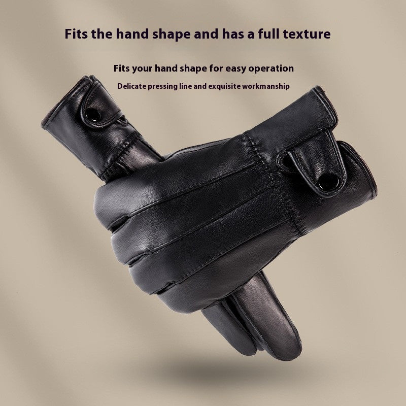Genuine Leather Gloves For Men And Women Autumn And Winter Fleece-lined Thickened - globaltradeleader